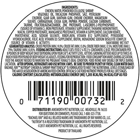 Rachael Ray Nutrish Natural Wet Cat Food, Chicken & Shrimp Pawttenesca Recipe, 2.8 Ounce Cup (Pack of 12), Grain Free (6303370281)