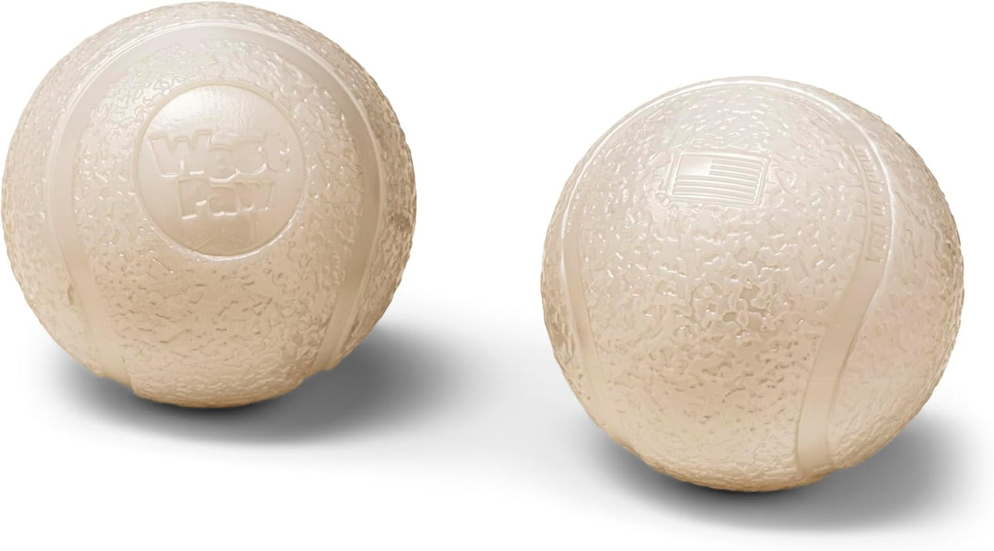 WEST PAW Boundr Ball Dog Fetch Toy – Bouncing Toys for Dogs, Fetch, Catch, Chewing, Play – Floatable, Recyclable Balls – Small Glow 2-Pack