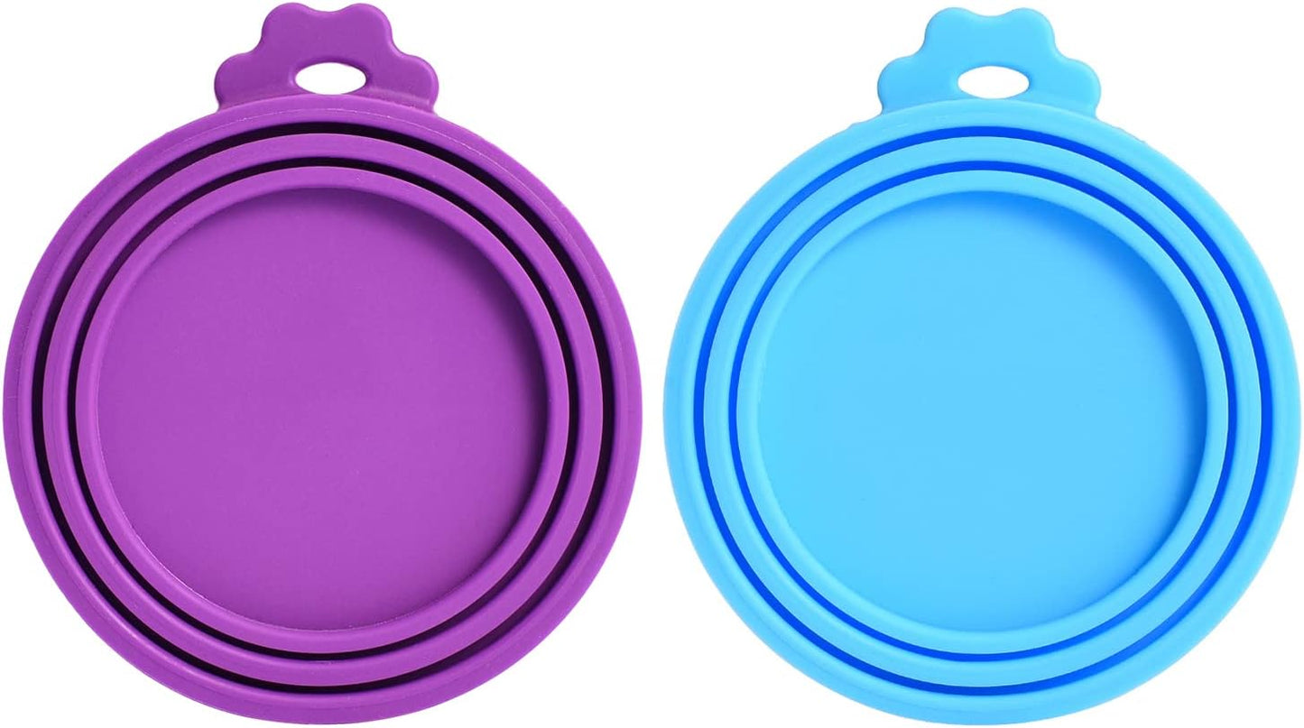 Comtim Pet Food Can Cover Silicone Can Lids for Dog and Cat Food(Universal Size,One fit 3 Standard Size Food Cans) (Blue/Purple)