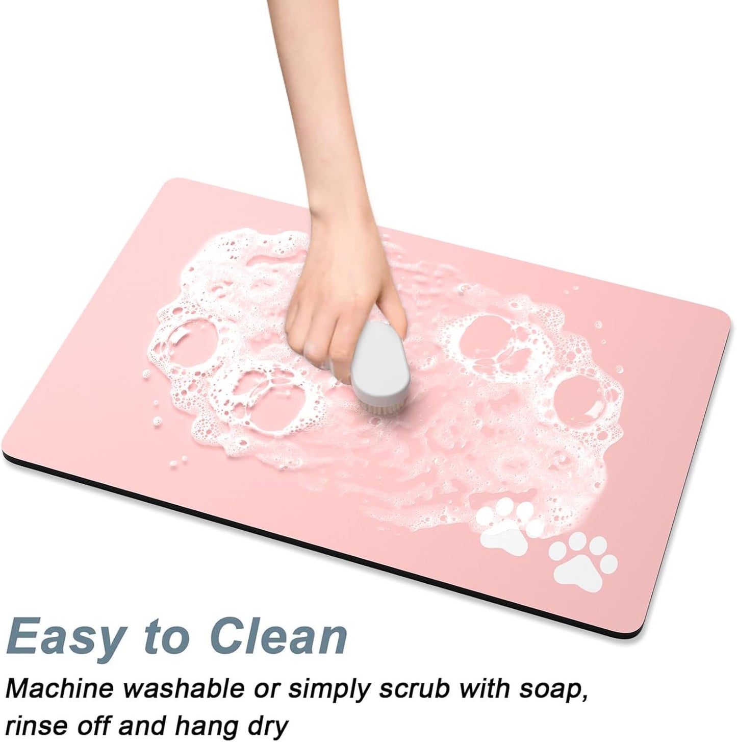 Rnivvi Dog Food Mat, 16" x 24" Footprint Absorbent Dog Cat Bowl Mat for Food and Water, Cute Anti-Slip Rubber Pet Feeding Rug Protect Floors, Puppy Placemat for Feeding & Watering Supplies, Pink