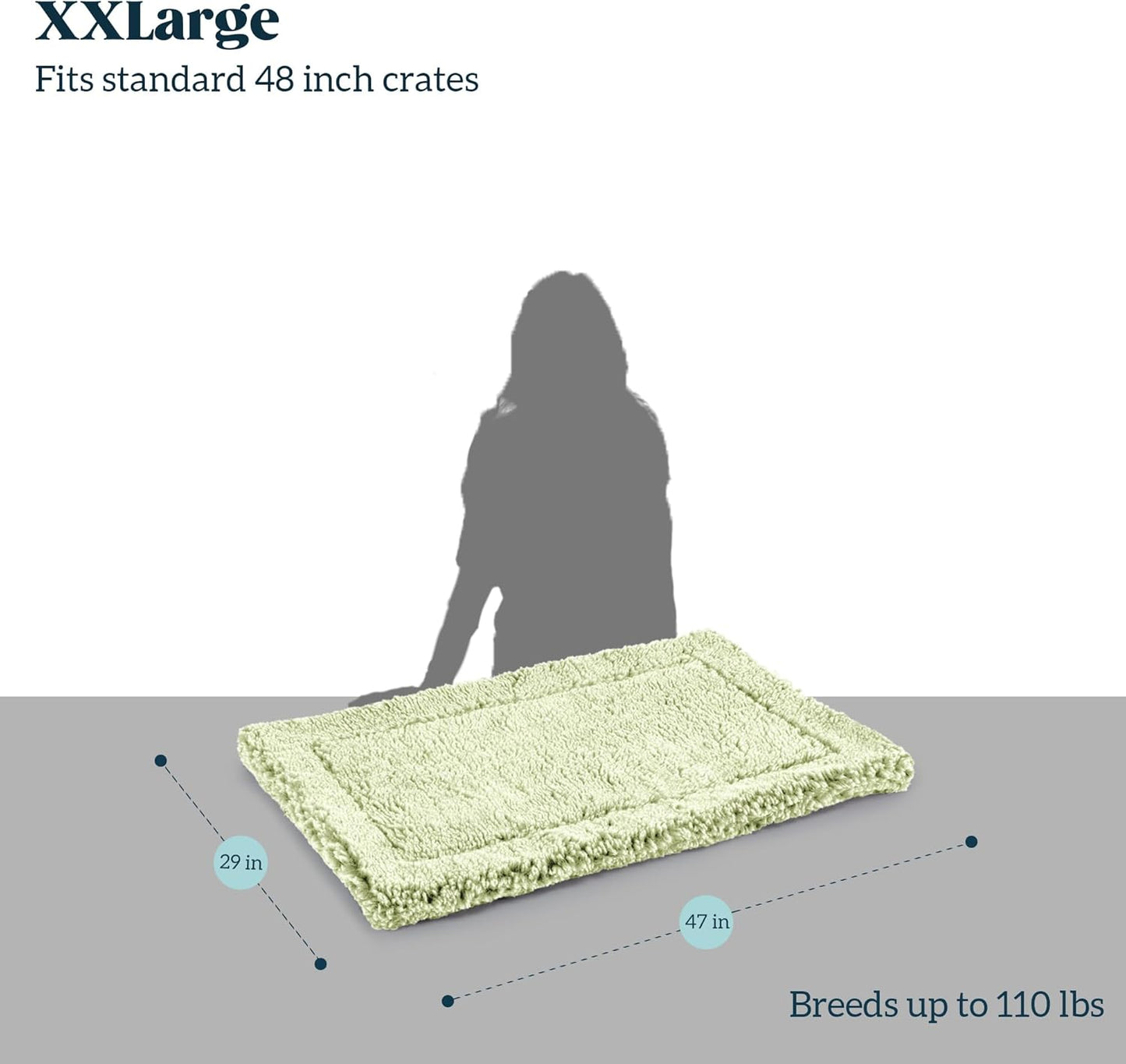 Stoutwool Indestructible Dog Bed - Fluffy Chew Proof Dog Crate Pad - Tough Kennel Pad for Aggressive Chewers - Ideal for Extra Large Breeds & Fits 48-Inch Crate - 47"x29", Gleam