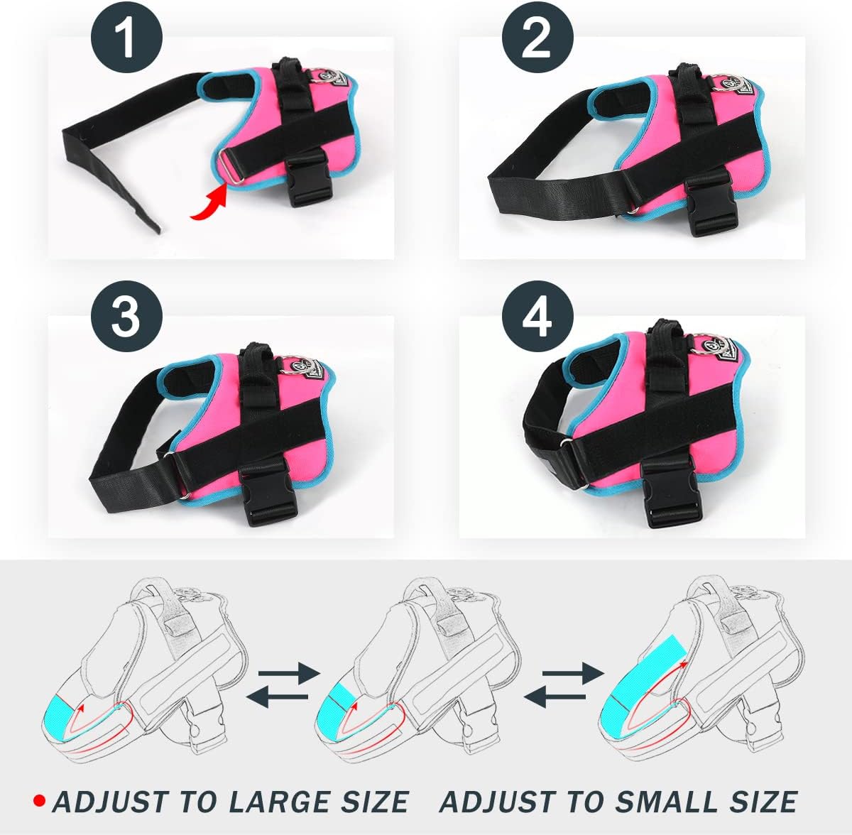 Bolux Dog Harness, No-Pull Reflective Dog Vest, Breathable Adjustable Pet Harness with Handle for Outdoor Walking - No More Pulling, Tugging or Choking Medium (Pack of 1) RoseTurquoise