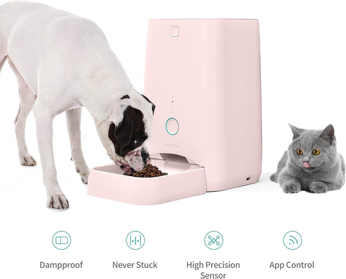 DOGNESS 6L Smart Feeder, Wi-Fi Enabled Pet Feeder for Cat and Dog, Smartphone App for iOS and Android, Portion Control, Fresh Lock System Auto Food Dispenser Pink