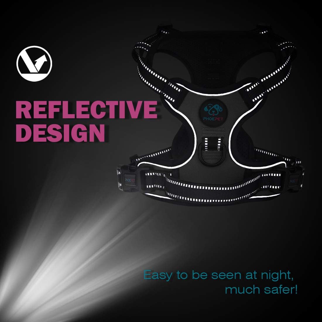 PHOEPET No Pull Dog Harness Medium Reflective Front Clip Puppy Vest with Handle,Adjustable 2 Metal Leash Attachment Hooks(M, Green)