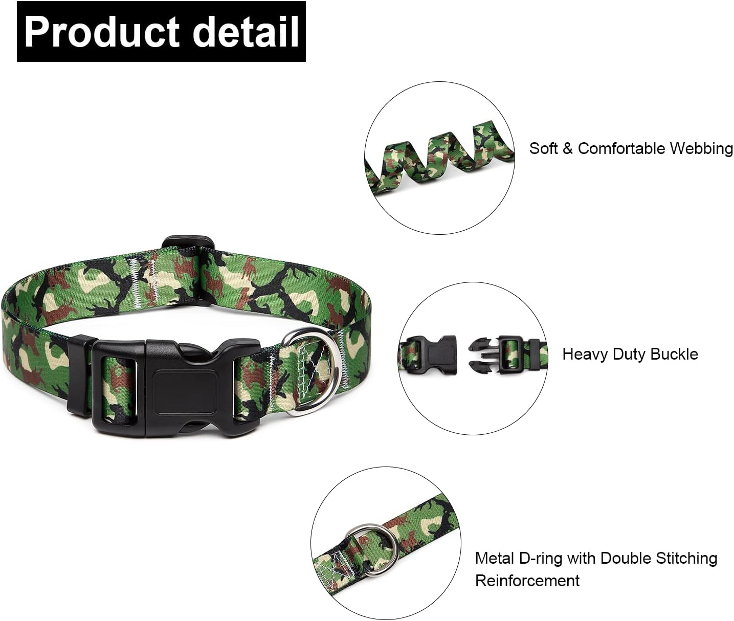 Mercano Adjustable Dog Collar - Special Design Patterns, Soft Nylon Comfortable Durable Pet Collar for Small Medium Large Dogs (S, Dog Camouflage Green)