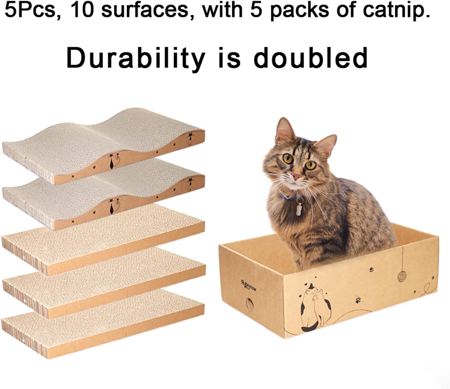 Cat Scratcher Cardboard Scratch Pad Box for Indoor Cats,5pcs Scratching Board Bed Reversible Durable,with Catnip