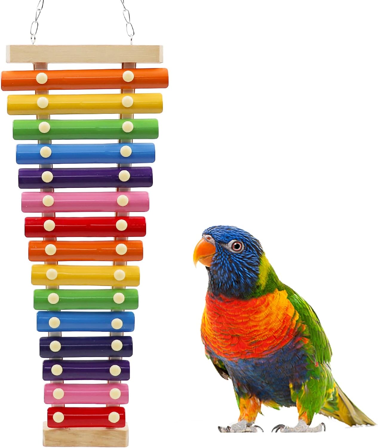 Dnoifne Large Colorful Bird Xylophone, Suspensible Funny Xylophone with 15 Metal Keys, Parrot Parakeet Budgies Love Birds Cage Toy Accessories