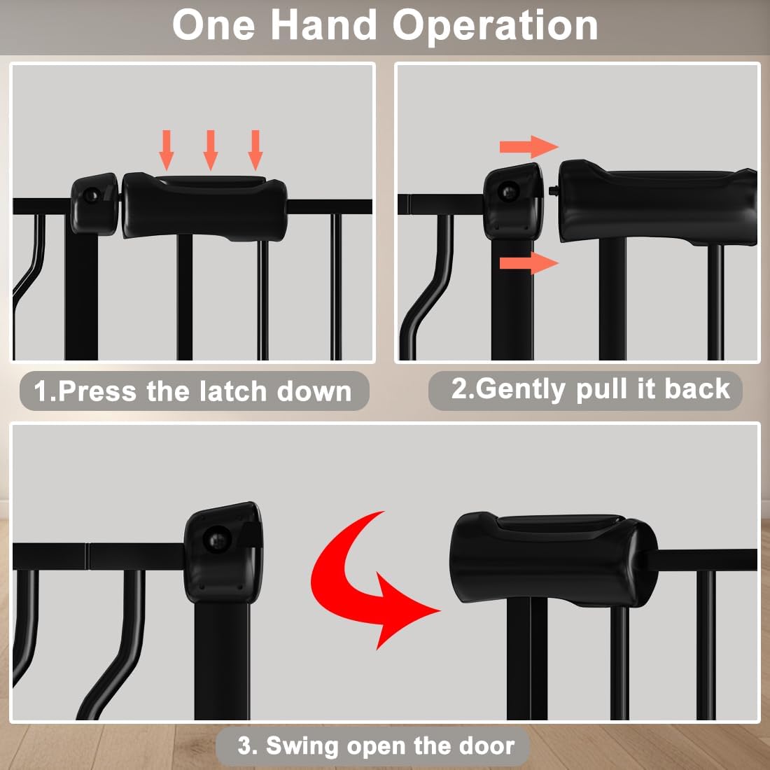 Fairy Baby Extra Wide Baby Gate Black 53-57.5 Inch Wide, Walk Through Pressure Mounted No Drill, Long and Large Tension Gate for Pet and Kids