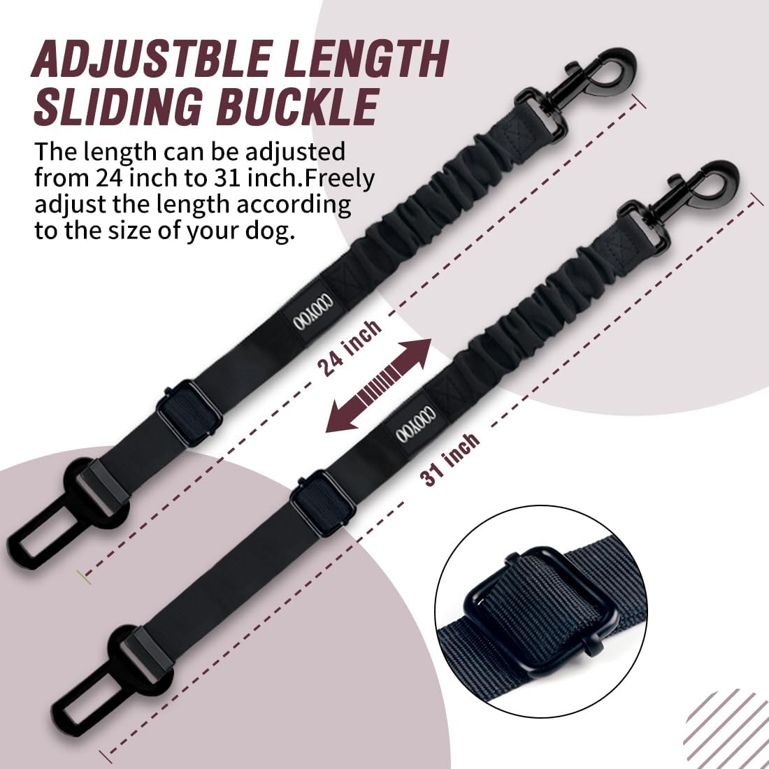 COOYOO Dog Seat Belt,3 Piece Set Retractable Dog Car Adjustable Seatbelts for Vehicle Nylon Pet Safety Heavy Duty & Elastic & Durable Car Harness for Dogs