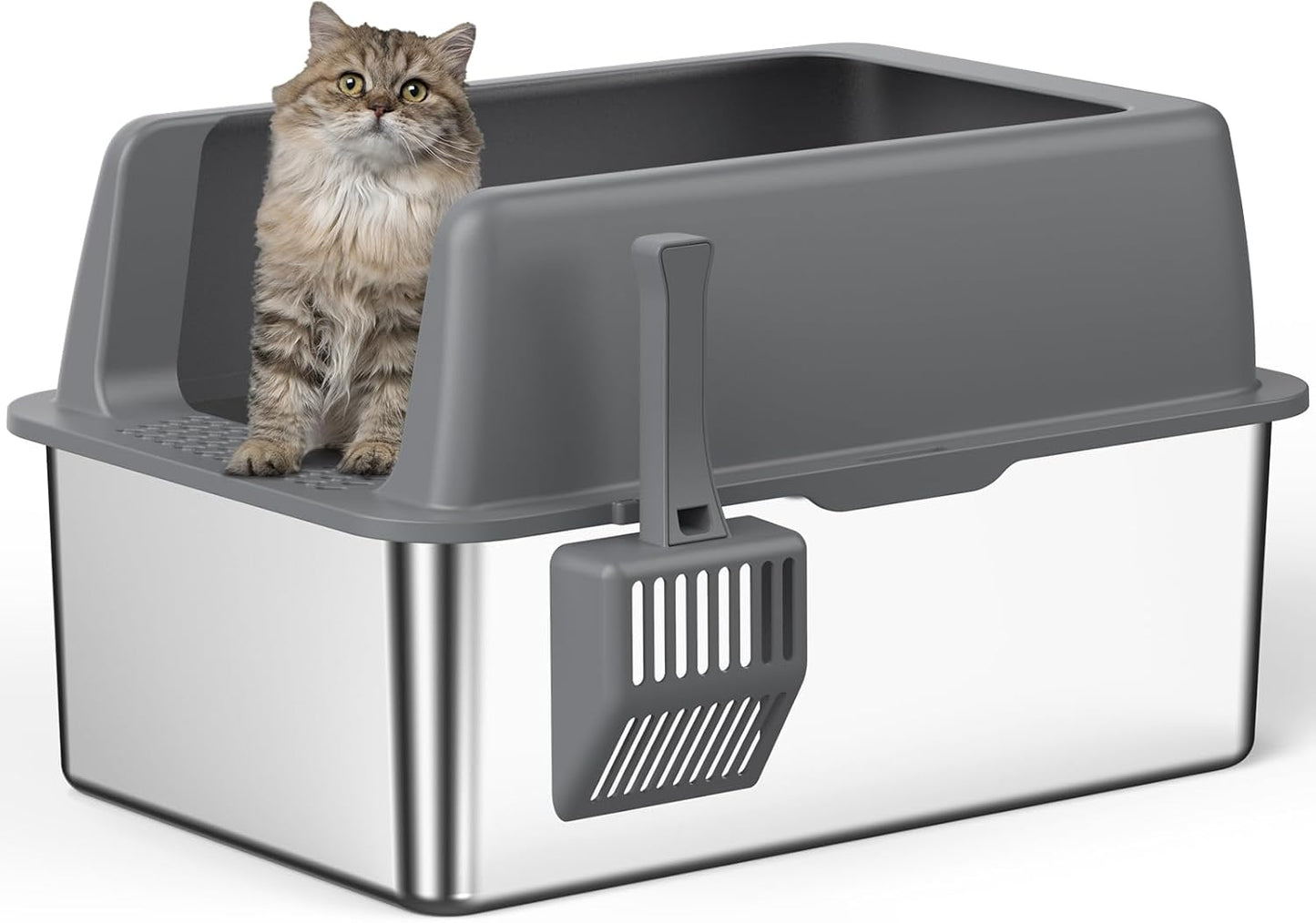 Zarler Stainless Steel Litter Box with Lid, 8” Deep Extra Large Cat Litter Boxes, XL Metal Litter Box for Big Cats with High Sided, Grey (Non-Sticky, Easy to Clean, Anti-Urine Leakage)