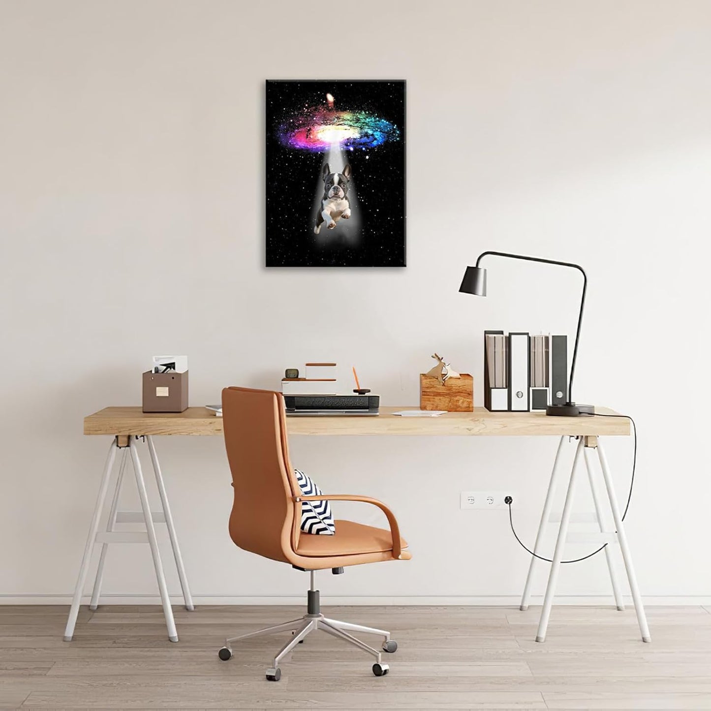 Funny Dog Wall Art Canvas Boston Terrier Wall Decor Prints Framed Painting Bulldog Galaxy Pictures Gifts Artwork for Bathroom 16"x20"