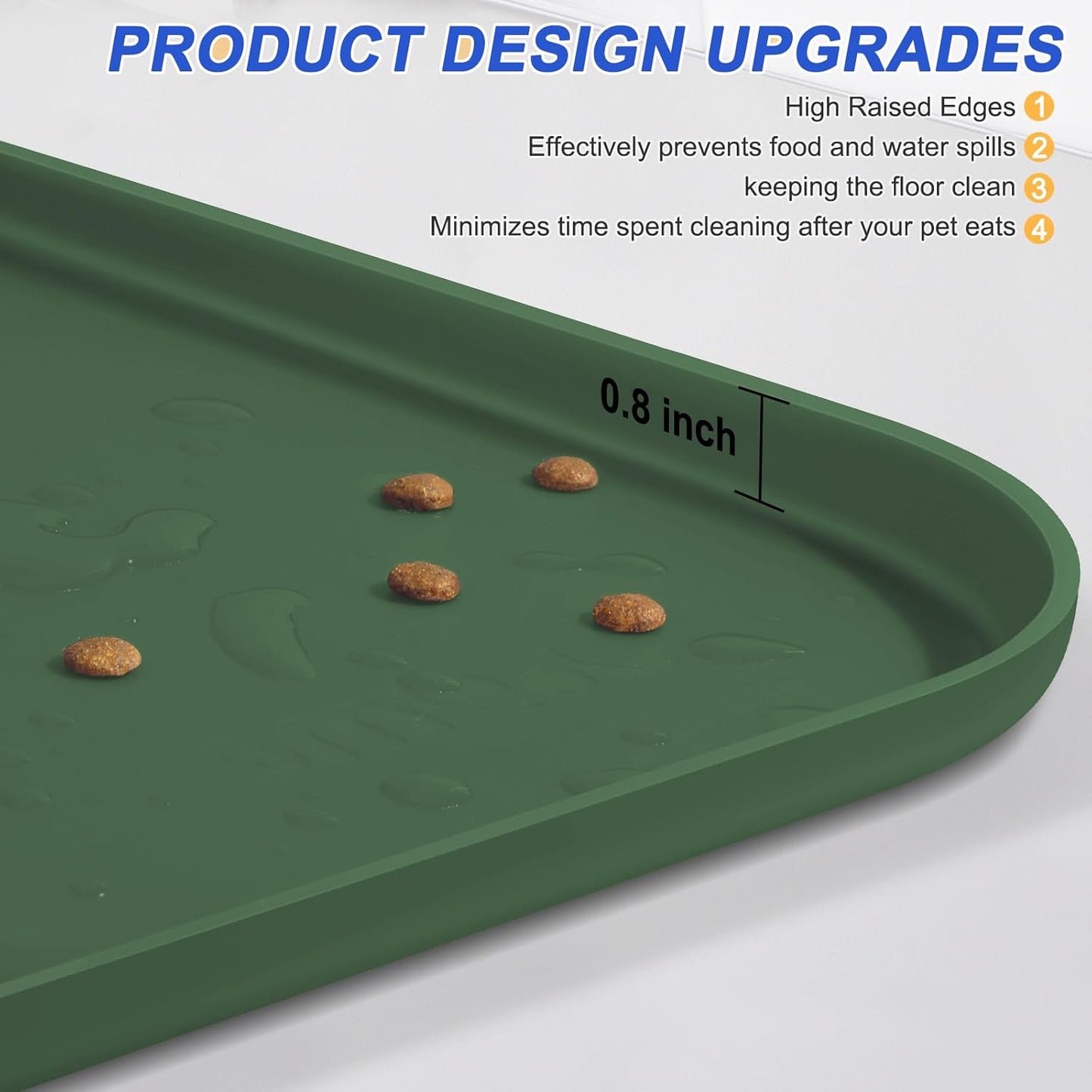 Silicone Pet Feeding Mat with Raised Edge for Food and Water, Dog Bowl Mats, Cat Bowls Placemat with High Lip for Floor Waterproof, Rubber Tray for Cats and Dogs 24 x 16 x0.8 Dark Olive