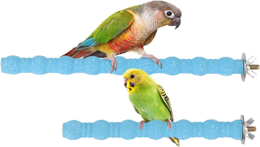 Hypeety 2PCS Bird Wood Perch Stand Paw Grinding Stick Toy Pet Bird Cage Stand Platform for Bird Parrot Budgies Parakeet Cockatiels Cage Accessories (7in/10in) (Blue)