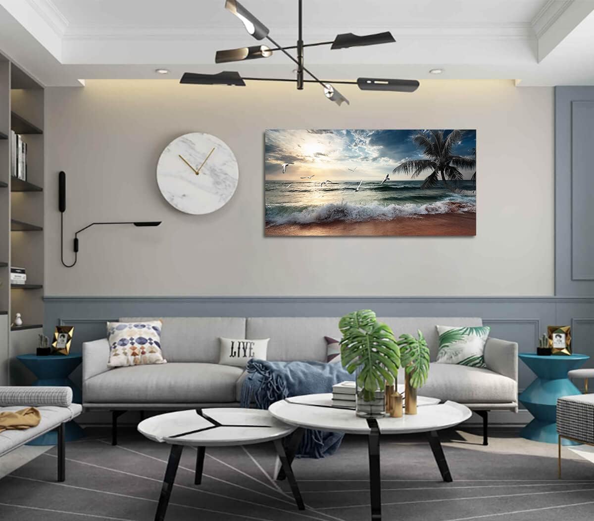 Yxbhhym Beach Wall Art Picture for Living Room Ocean Sunset Canvas Wall Decor Paintings Sea Poster Seascape Print Art Palm Artwork for Wall Art Bedroom Office Decoration Framed- 20x40inches