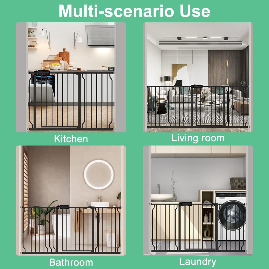 ALLAIBB Extra Wide Pressure Mounted Baby Gate Walk Through Child Kids Safety Toddler Tension Black Long Large Pet Dog Gates with Extension for doorways Kitchen (52.76-62.2"/134-158cm, Black)