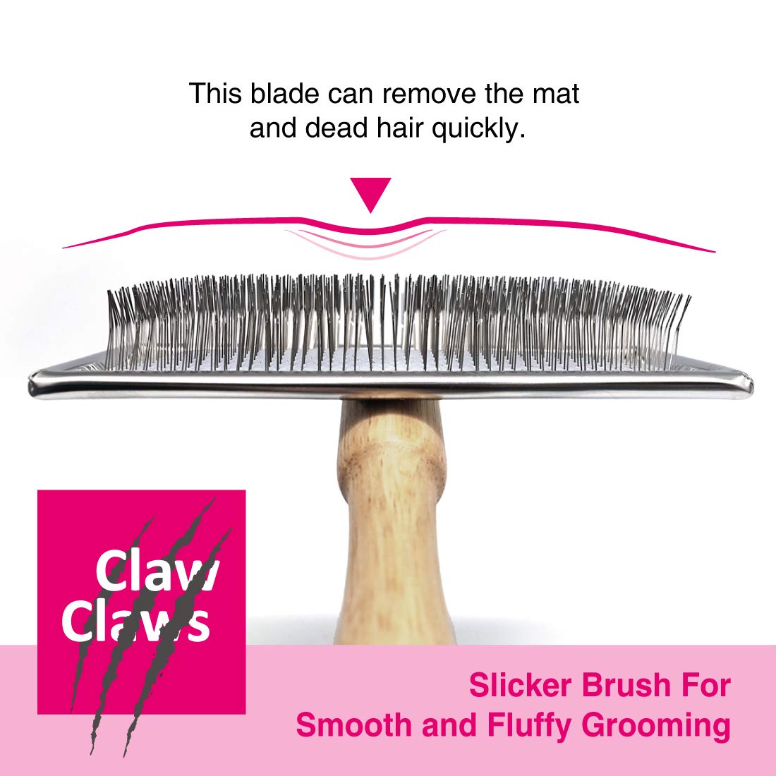 Pet Slicker Brush for Medium Dogs, Wooden Handle with Stainless Steel Soft Pins, Gently Remove Tangled, Loose Undercoat and Mats Hair, Pet Grooming Brush Tool (6.6")