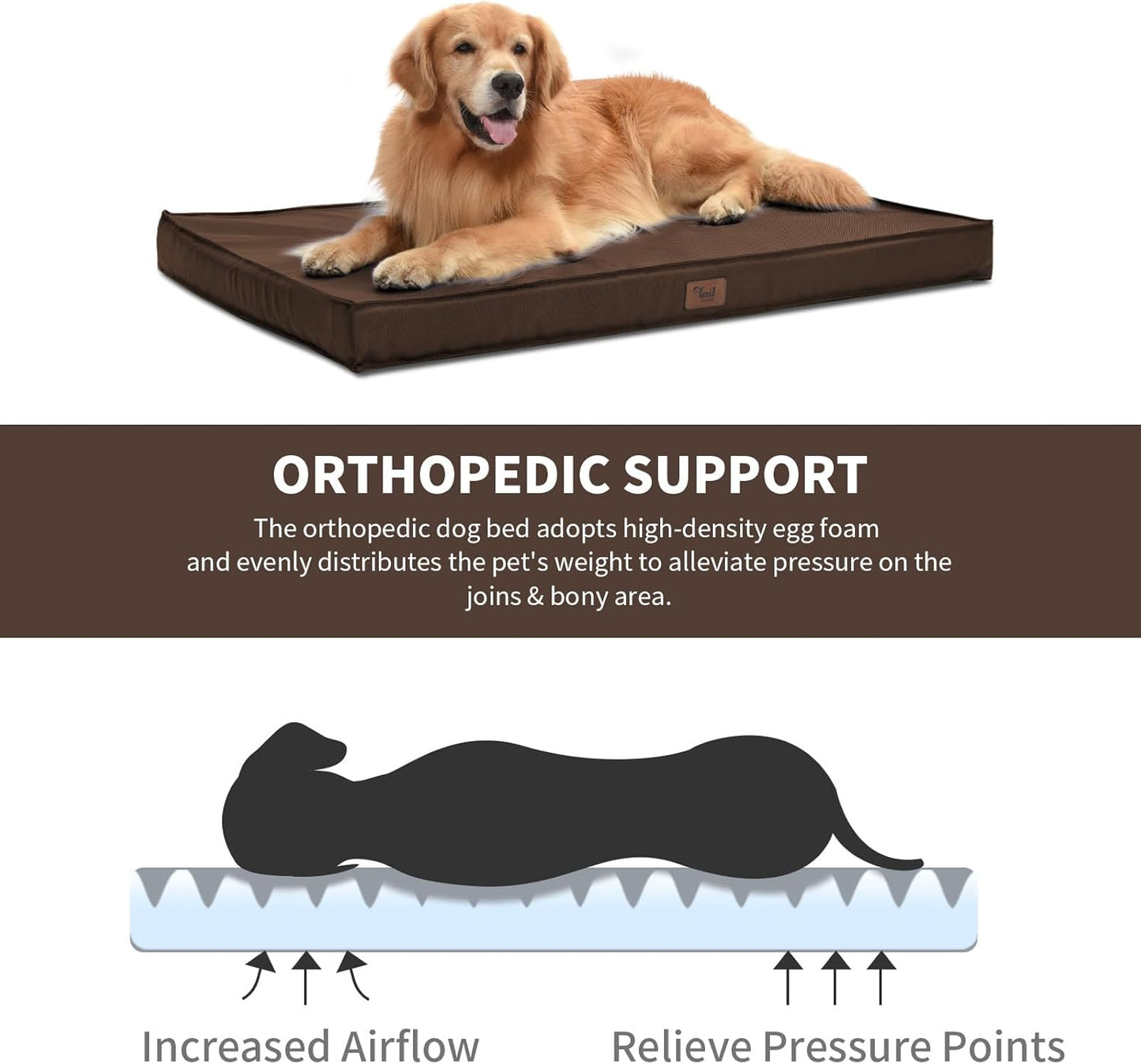 Outdoor Extra Large Dog Bed, Jumbo Waterproof Dog Bed for Large Dogs, Orthopedic Egg Foam Pet Bed Mat with Removable Oxford Cooling Cover, Brown