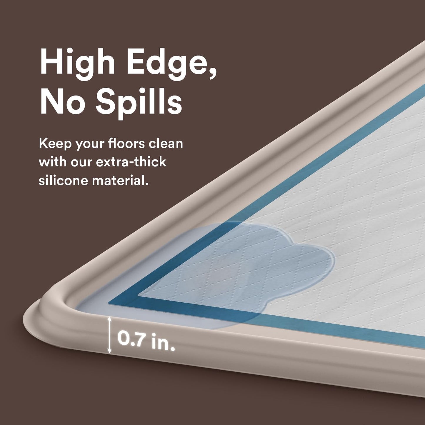 Pee Pad Tray Holder for Dogs - Fits Up to 25 x 25 in. Square Potty Training Pads No Spill Raised Lip High Edge Silicone Mat, Extra Thick and Non-Slip for Indoor Floor Protection (Large, Beige) | eenk