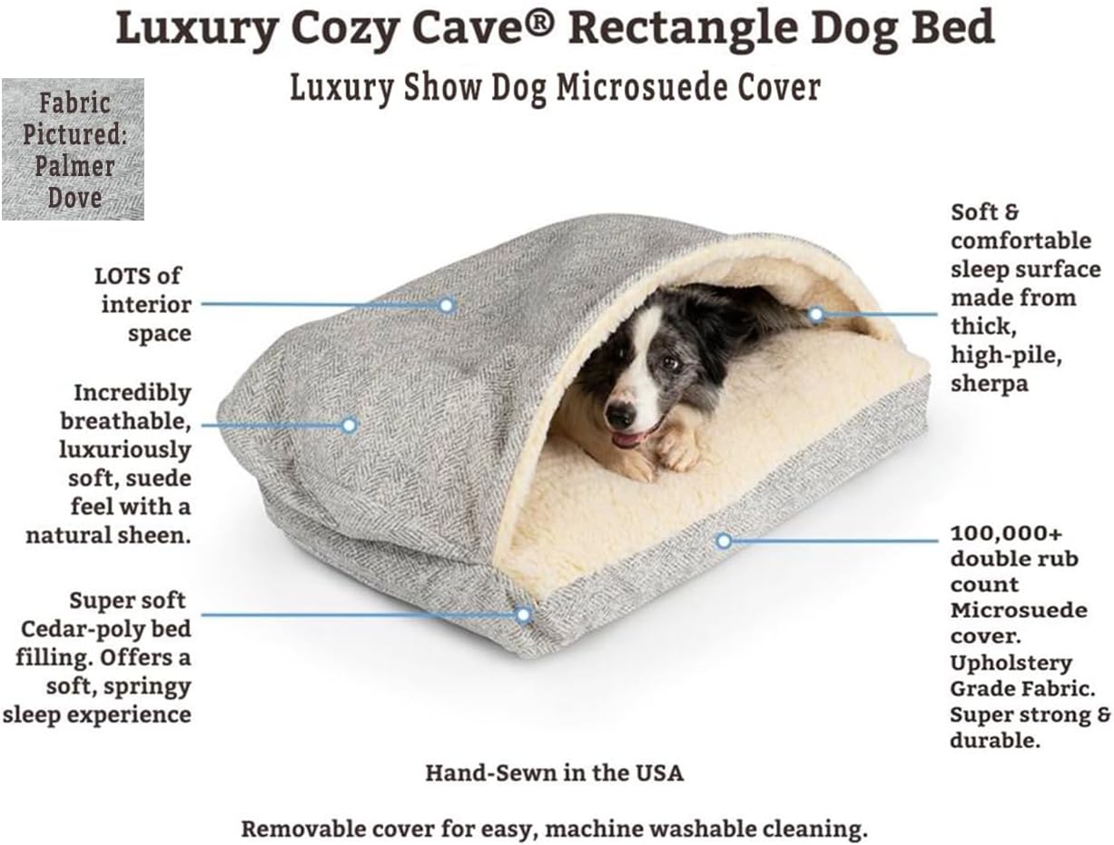 Snoozer Pet Products Luxury Rectangle Cozy Cave Dog Bed with Microsuede, Showdog Collection, Extra Large, Palmer Dove