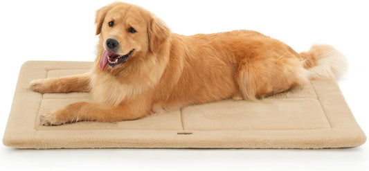 Made4Pets Dog Crate Pad Bed for Large Dogs, Washable & Reversible, Anti-Slip Kennel Mat for Cozy Sleeping, Soft Fluffy Dog Bed for Indoor & Outdoor Use, 44"x32", Khaki