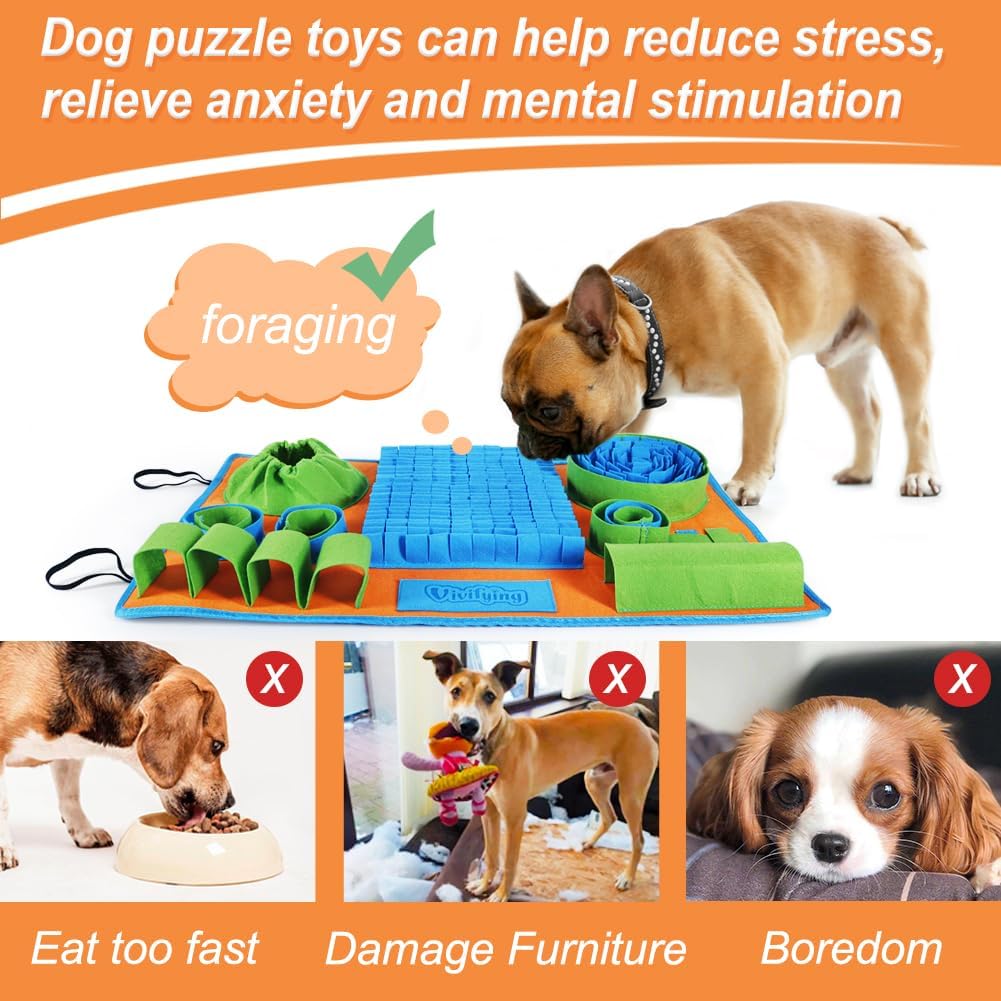 Vivifying Snuffle Mat for Dogs, Interactive Dog Puzzle Toy for Boredom and Mental Stimulation, Enrichment Feeding Game Sniff Mat Helps Slow Eating and Keep Busy