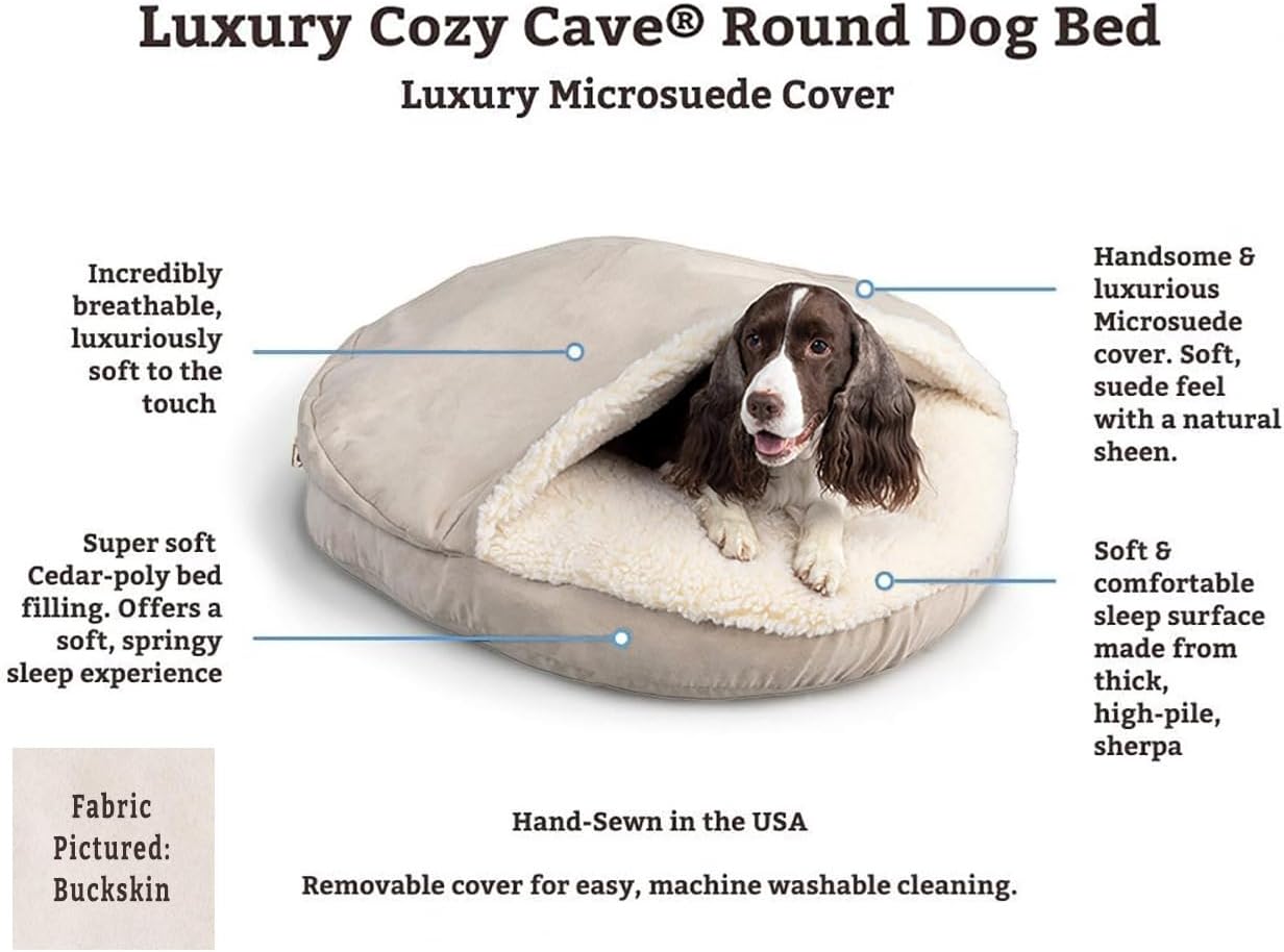 Snoozer Luxury Cozy Cave Dog Bed - Indoor Dog Bed with Cover Cave, Covered Calming Burrow for Medium & Large Sized Pets with Blanket Attached, Enclosed, Washable - XL, Hot Fudge