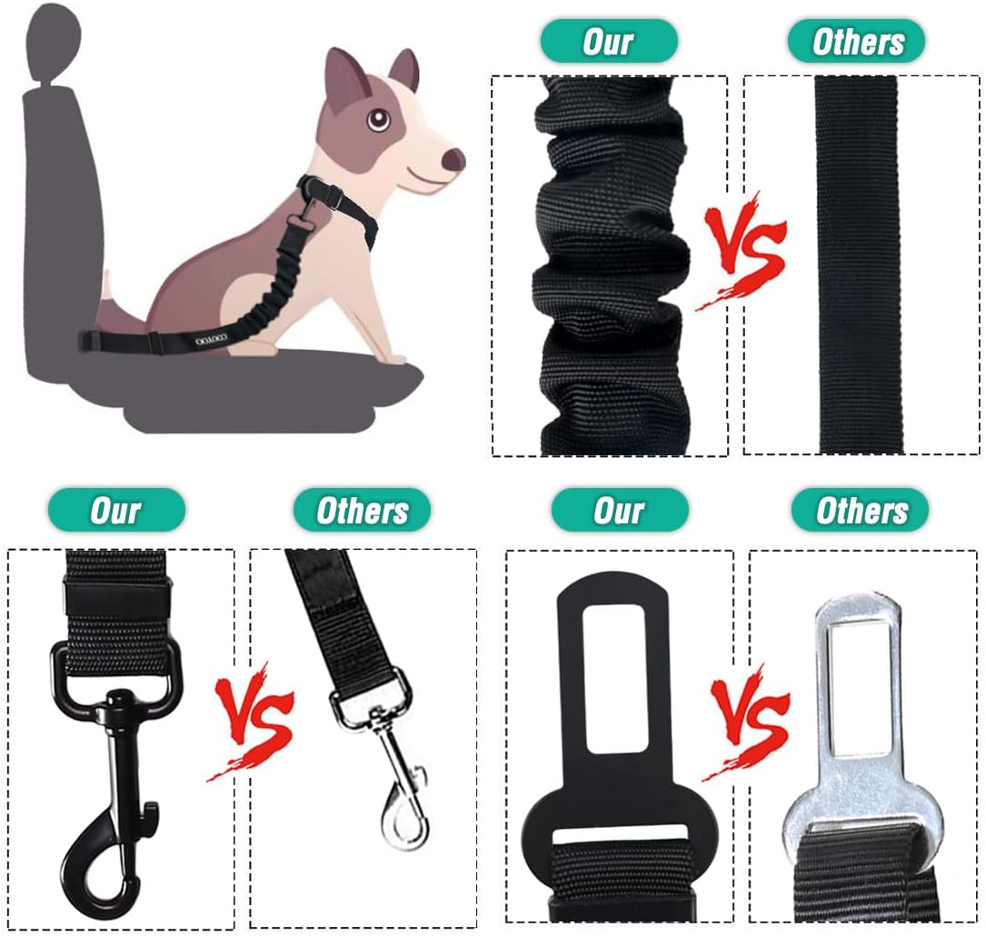 COOYOO Dog Seat Belt, Durability Retractable Dog Car Harness Adjustable Dog Seat Belt for Vehicle Nylon Pet Safety Seat Belts Heavy Duty & Elastic