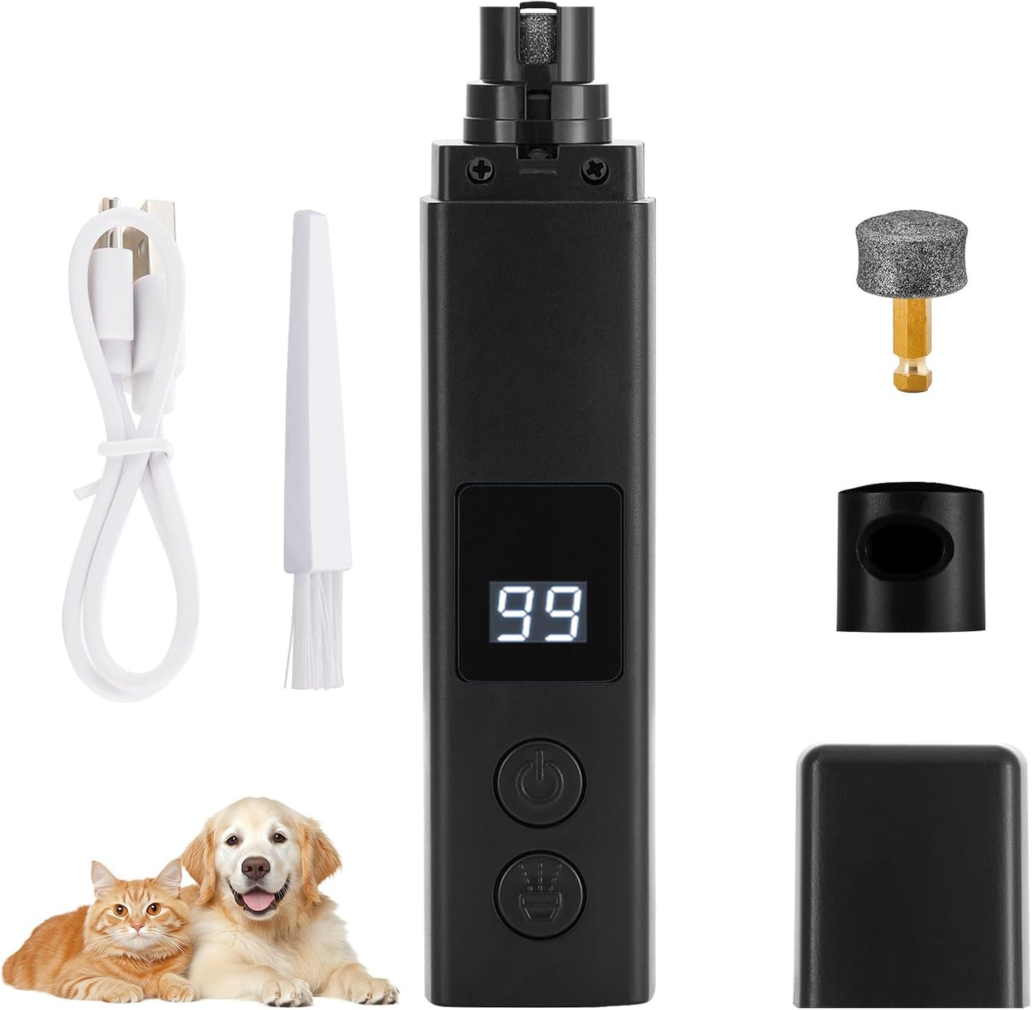 Rechargeable Dog Nail Grinder with 4-Speeds,Pet Claw Trimmers with 2 Modes Lighting UV, Nail Clippers for Small Medium and Large Dogs and Cats, Animal Nail Care,Grooming (Black)