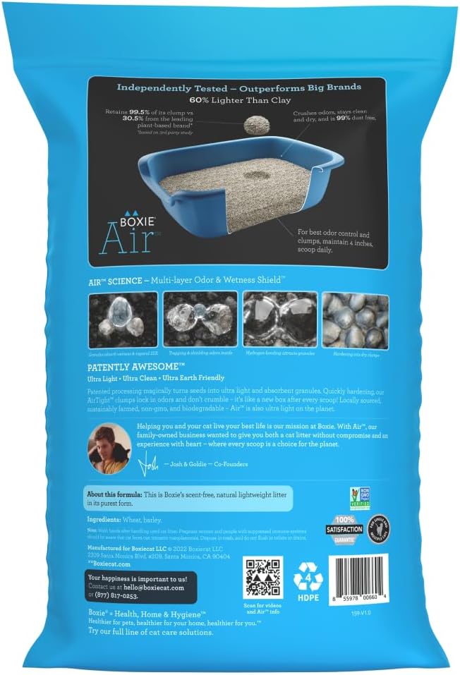 Boxie® Unscented 30 Day Natural Odor Control Cat Litter, 16.5lb Lightweight Plant Based Kitty Litter