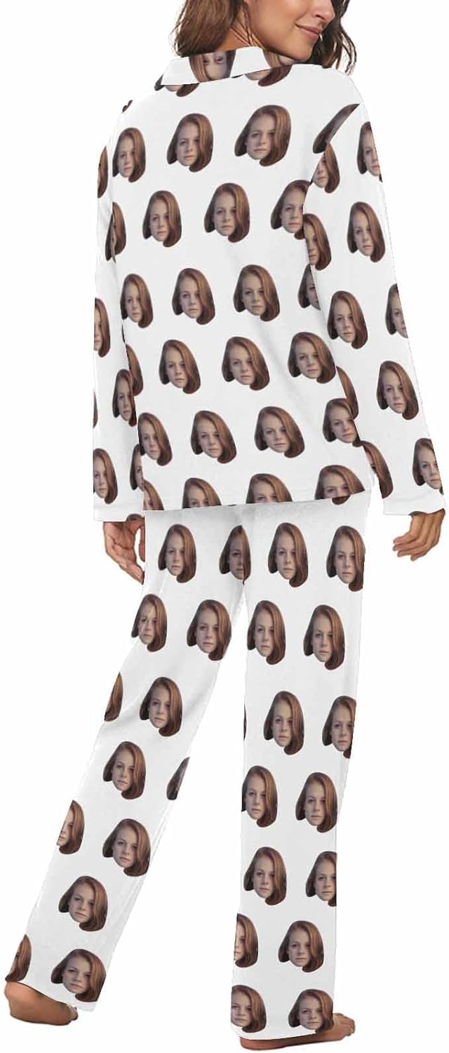 MyPupSocks Custom Face Pajamas for Women Set, Personalized Photo Long Sleepwear XS-XXL