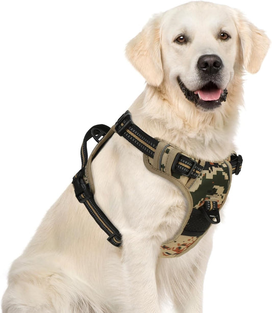 PUPTECK No Pull Dog Harness for Large, Adjustable Reflective Dog Harness with Handle Easy Control, Comfortable Soft Padded Pet Vest Harness for Extra Large Dogs, Camouflage XL