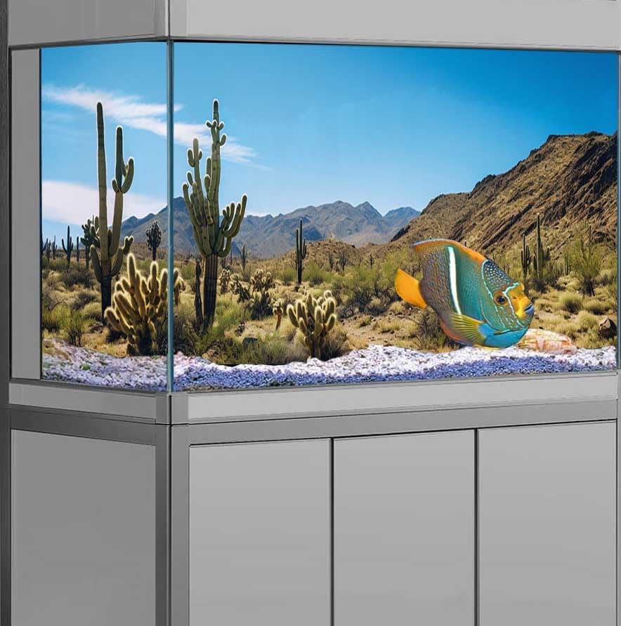 Reptile Habitat Background, Retro Desert Oasis Cactus Terrarium Background 36X24 in Background with 8 EVA Double-Sided Tape