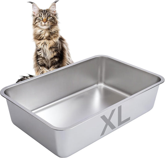Stainless Steel Cat Litter Box-6" High Side Metal Litter Box,XLarge Stainless Steel LitterBox,Cat LitterBox for Big Cats or Rabbit，Puppy，Non Stick, No Smell, Easy to Clean