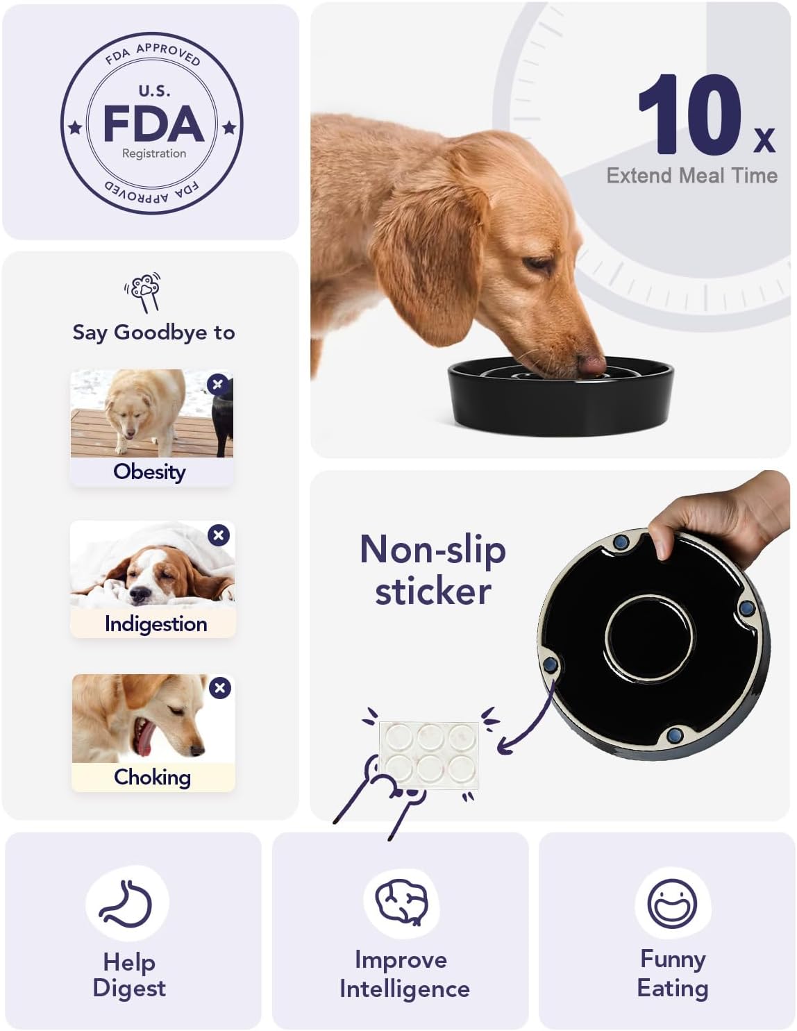 LE TAUCI Ceramic Slow Feeder Dog Bowls Small Breed, 0.6 Cups Dog Food Dish for Fast Eaters, Puzzle Bowl for Small Dogs and Cats,Skull Black