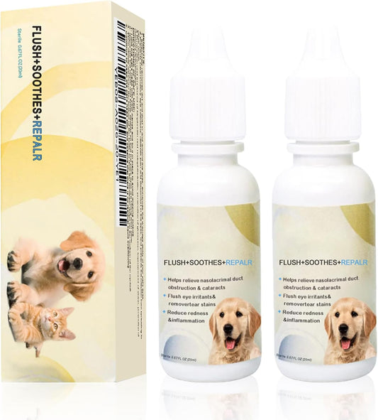 Dog Eye Drops, All Natural Cataract Drops For Dogs-Relieving Eye Itching Irritation & Dry, Dog Eye Infection Treatment & Removing Eye Stains Improving Clarity, Safe for All Animals (2 X 20 mL)