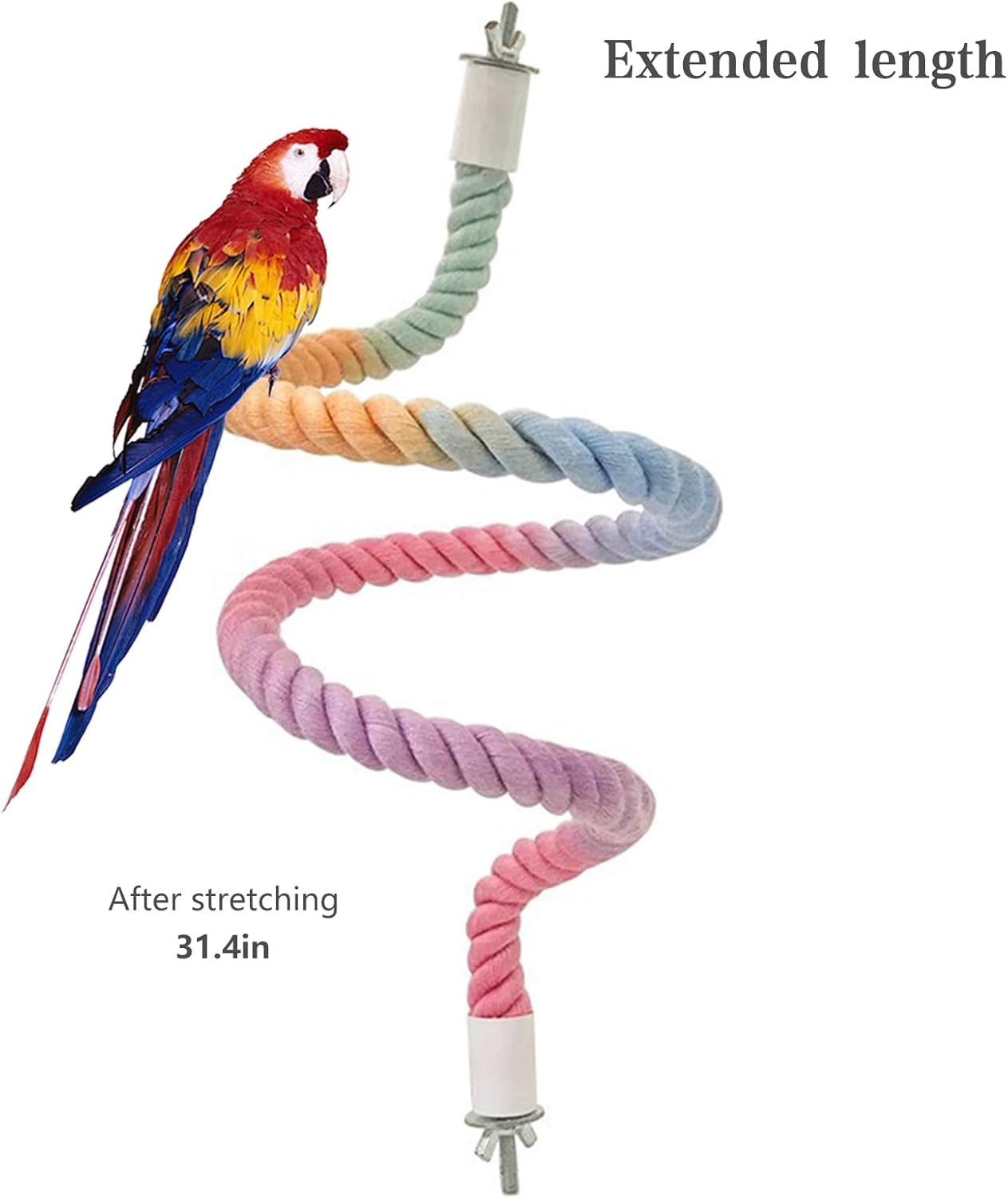 1pcs Gradient Colorful Bird Rope Perch Stand,Bird Cage Climbing Rope Toys Accessories,Bendable Climbing,Parakeet Lovebirds Cockatiels Budgies Play (31.4'')