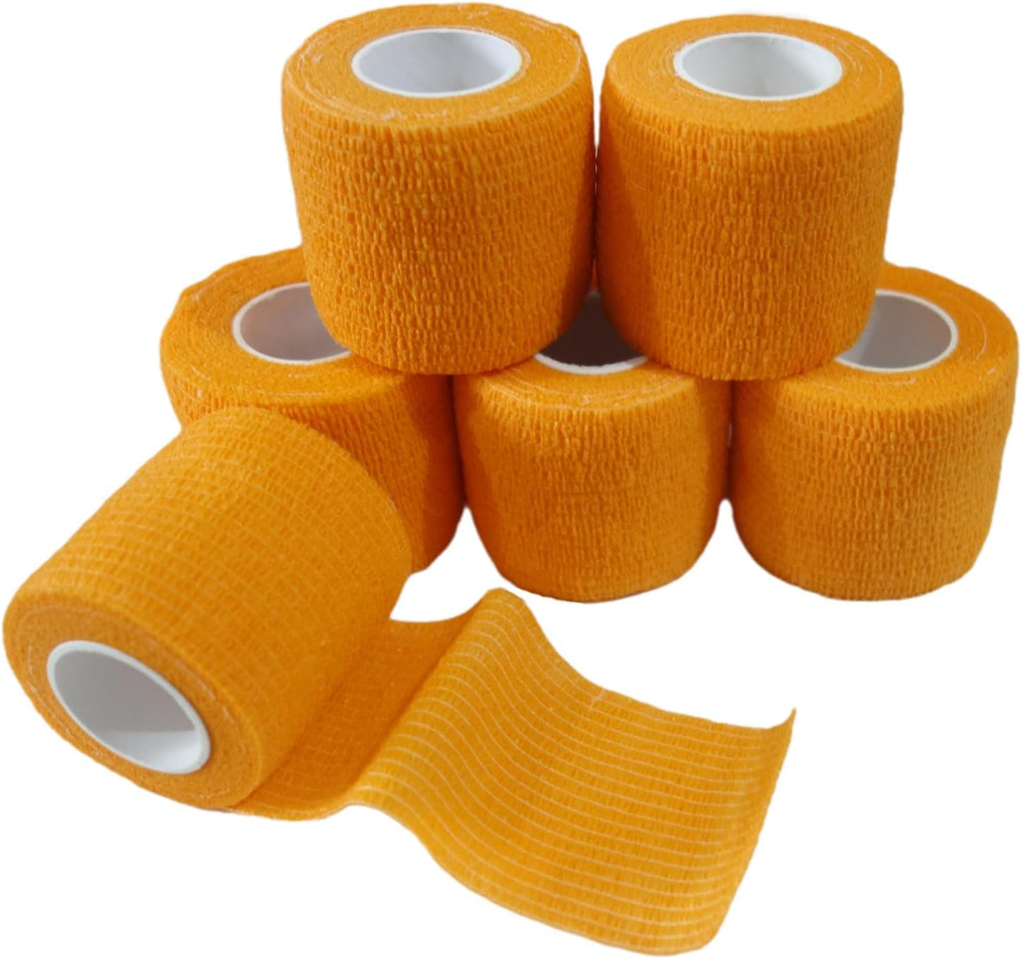 6 Pack 2" x 5 Yards Self Adhesive Bandage Wrap Breathable Cohesive Vet Wrap for Pets, Elastic Self-Adherent Tape for Sports, Wrist, Ankle (Orange)