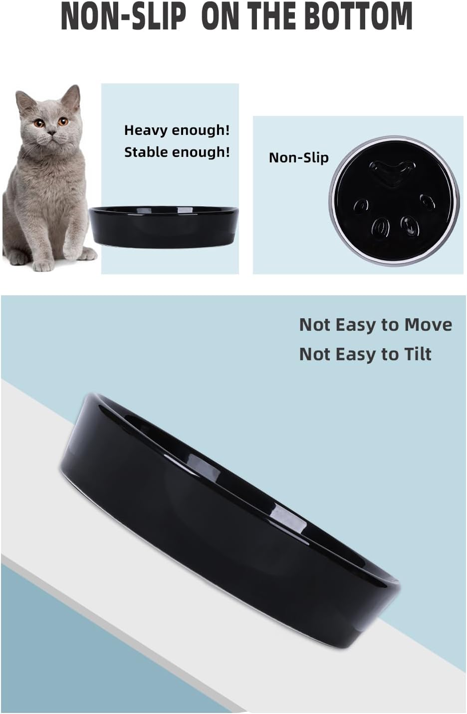 Slow Feeder Cat Bowls, Ceramic Fun Slow Eater Bowl for Cats (Black)