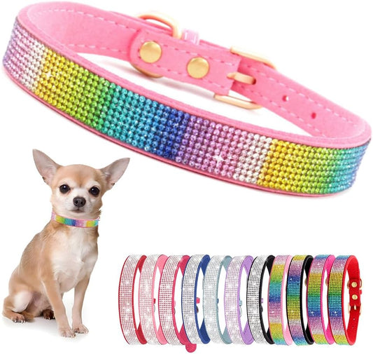 Rhinestone Dog Collar for Small Dogs, Bling Diamond Fancy Crystal Glitter Pretty Jewel Pet Puppy Collars for XXS XS Small Medium Large Breed Girl Dogs Female Cats Kitten, Colorful Pink L