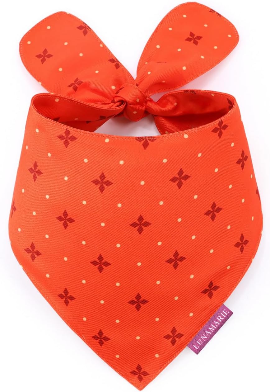 LunaMarie - Luxury Pet Birthday Bandanas -Premium & Silky Poly Fabric | 100% Handmade | Custom Shape Dual Layered (Ember, X-Small)