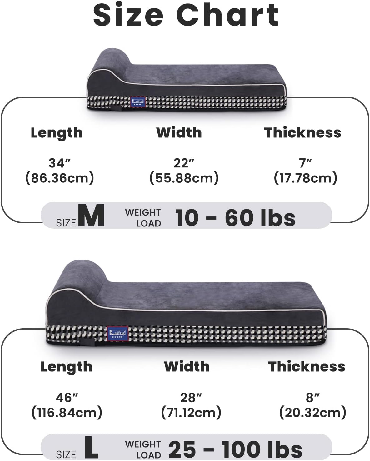 Laifug Orthopedic Memory Foam Extra Large Dog Bed with Pillow and Durable Water Proof Liner & Removable Washable Cover & Smart Design (Large (46"x28"x8"), Black and White Plaid)