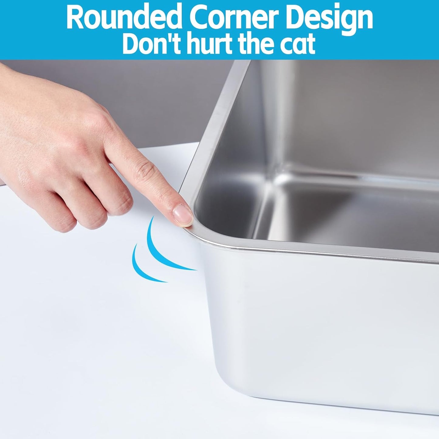 Stainless Steel Litter Box -Metal Litter Box for Big Cats,Large Stainless Steel Cat Box Easy to Clean, Cat LitterBox Pet Toilet-High Sided for Kitten,Kitty,Rabbits,Non Stick, No Smell