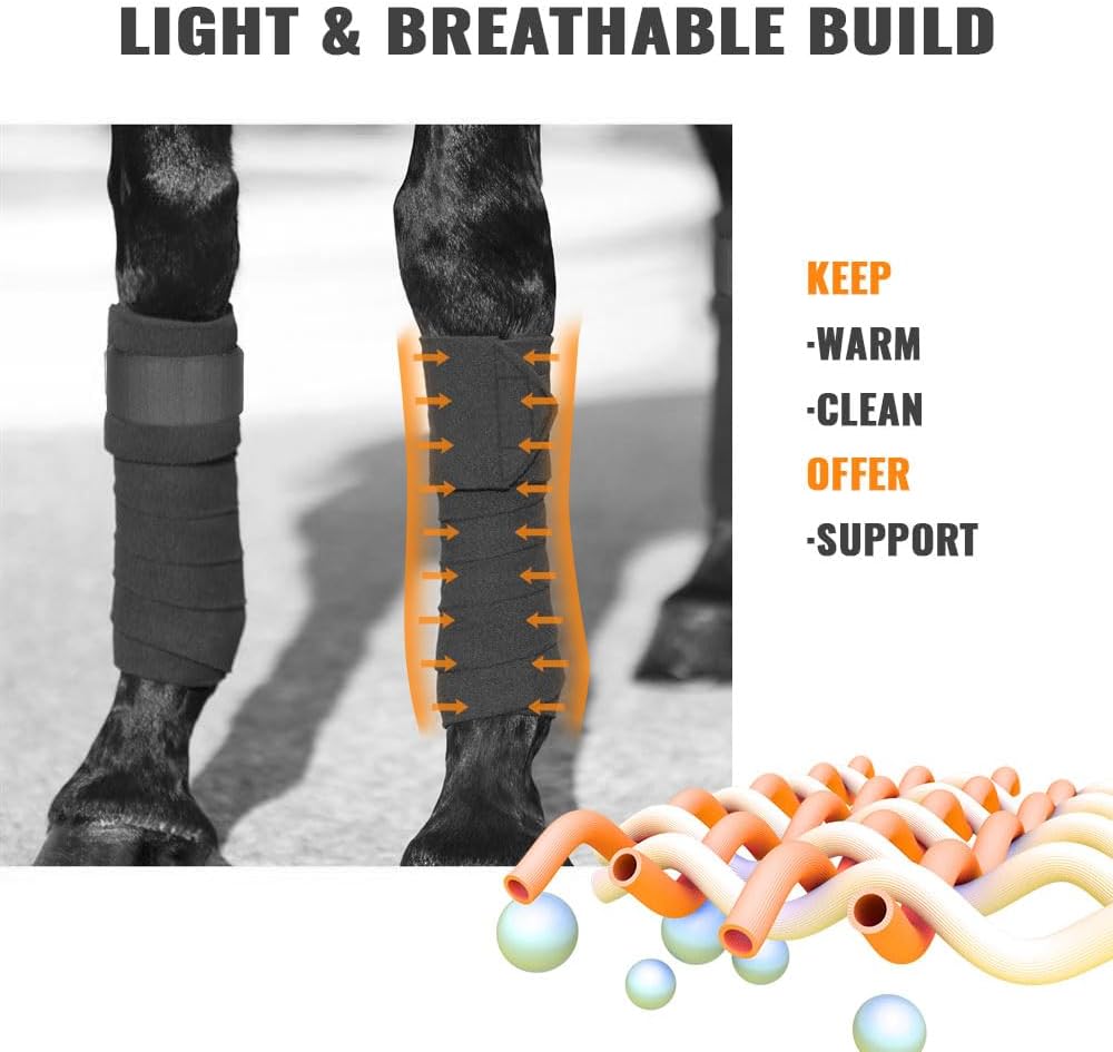 Horse Polo Leg Wraps Soft Fleece Wraps Equestrian Leg Bandage 4-Pack (Full(10ft), White)