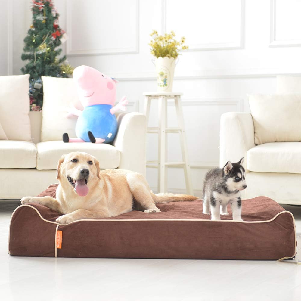 Laifug Orthopedic Memory Foam Extra Large Dog Bed Pillow(50"x36"x10", Chocolate) Durable Water Proof Liner & Removable Washable Cover & Smart Design