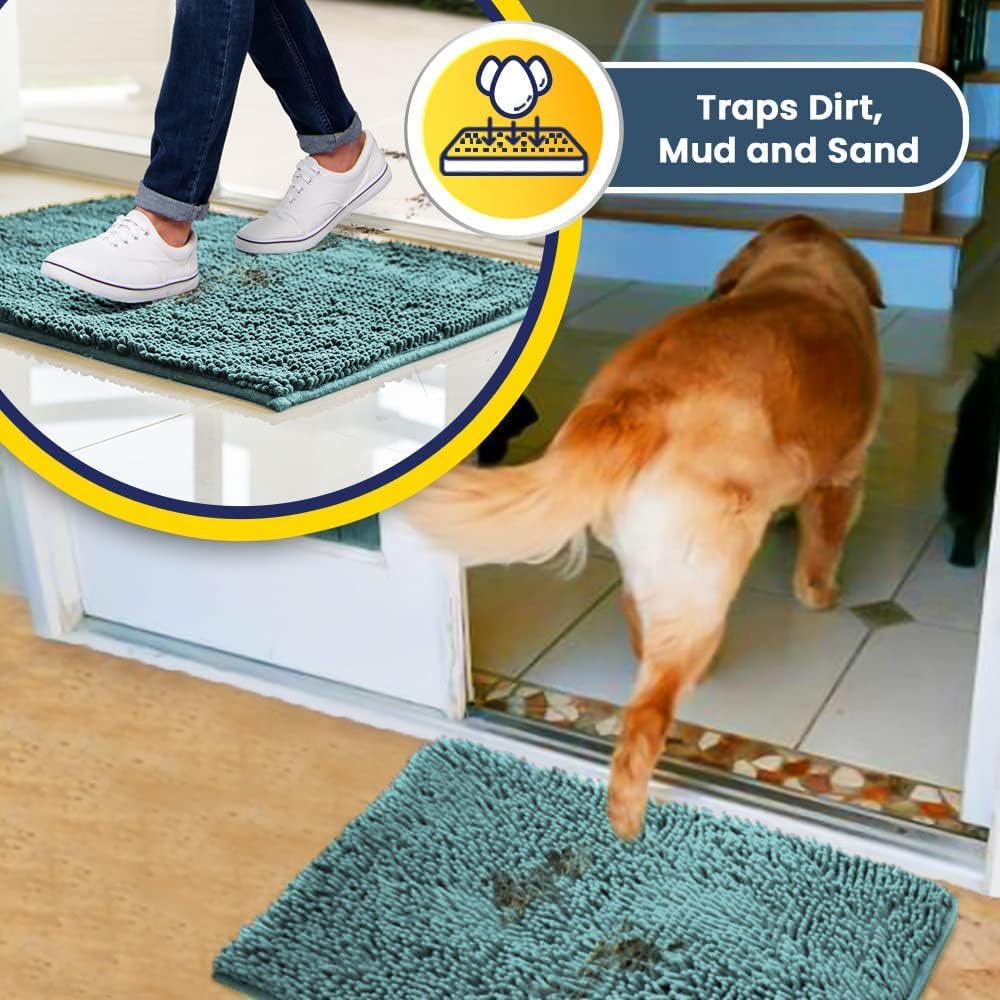 Muddy Mat® Shown on TV–Super Absorbent Microfiber Dog Door Mat for Muddy Paws, Non-Slip Washable Pet Rug, Quick Dry Chenille Entryway Carpet, Machine Washable Indoor Outdoor mat–Seafoam Green 30"x19"