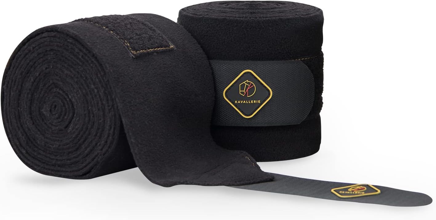 Kavallerie Elastic Fleece Bandages for Horses, Non- Slip and Snug fit Breathable Material for Injury Protection and Superior Legs Support, Stocking up Solution - Black - (2 Units Per Pack)
