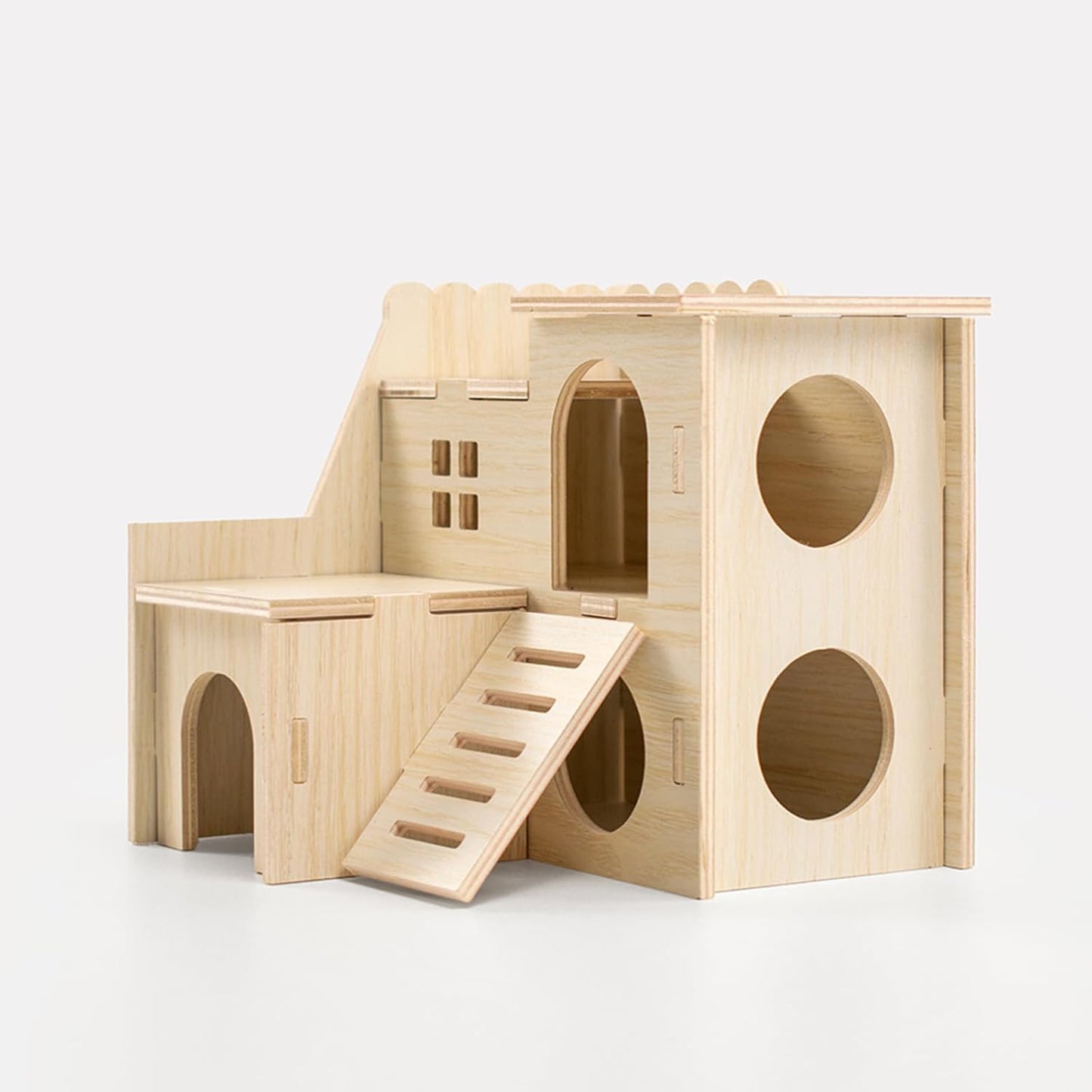Multi-Chamber Hamster Hideout & House, Natural Wood Small Animal Cage Accessories for Dwarf Hamsters, Gerbils and Mice – Ventilated Design with Structure