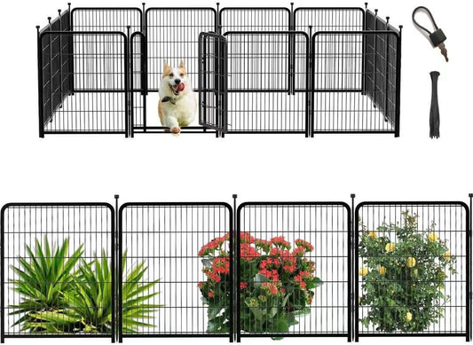 Outdoor Dog Playpen 40inch 14 Panels, Puppy Playpen Indoors, Metal Dog Pen Heavy Duty Pet Puppy Exercise Pen for Rv Camping Garden Yard, Wide Door Low Threshold Pet Fence Total 31 Ft(L)