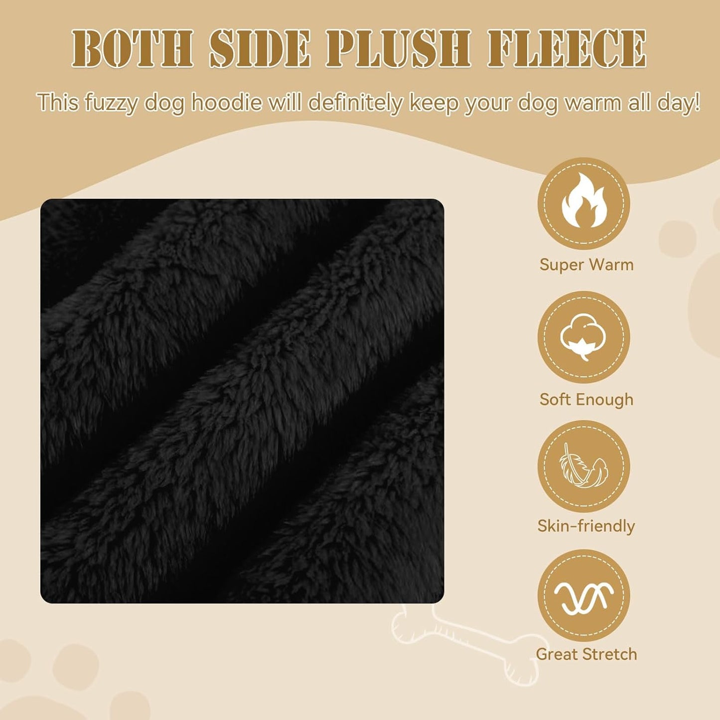 Fuzzy Dog Sweaters for Large Dogs Pet Hoodie Clothes Warm Soft Pet Coats Hooded Sweatshirt Dog Sweaters for Extra Large Dogs(Black-XXL)