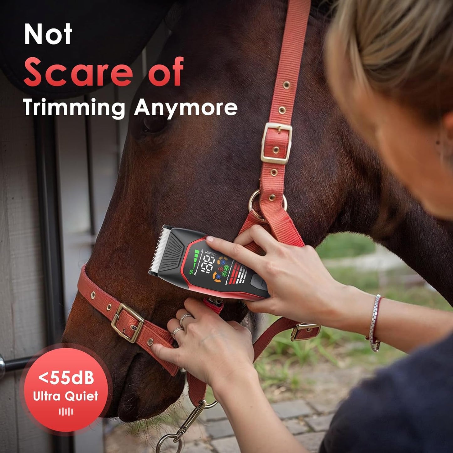 Horse Clippers Low Noise Rechargeble Horse Trimmer Kit, Pet Shaver for Heavy Thick Coats Grooming, 2-Speed Cordless Animal Shears for Horse, Sheep, Cats and Dogs